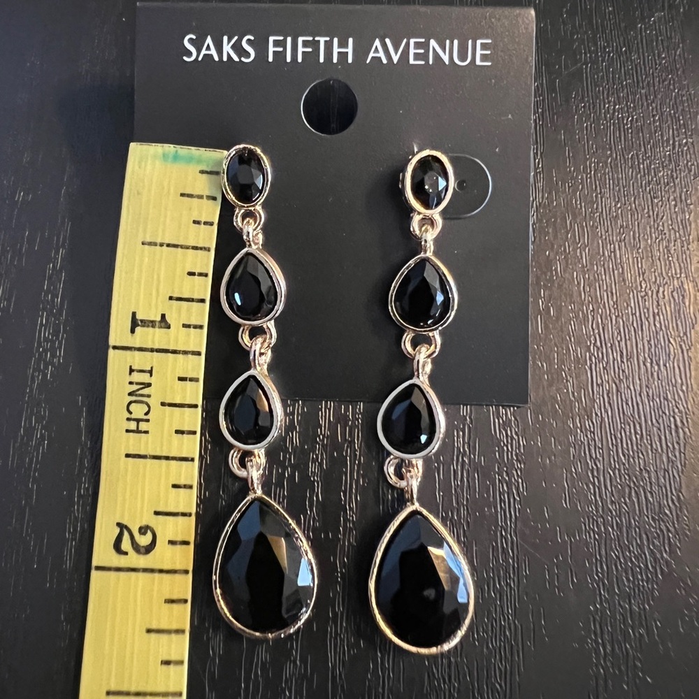 Saks Fifth Avenue Gold tone/Black Drop Earrings - Picture 4 of 5